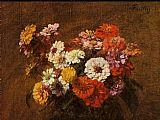 Henri Fantin-latour Canvas Paintings - Zinnias in a Vase